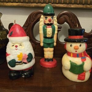 VINTAGE  Holiday Candle Set - Santa, Nutcracker, and Snowman